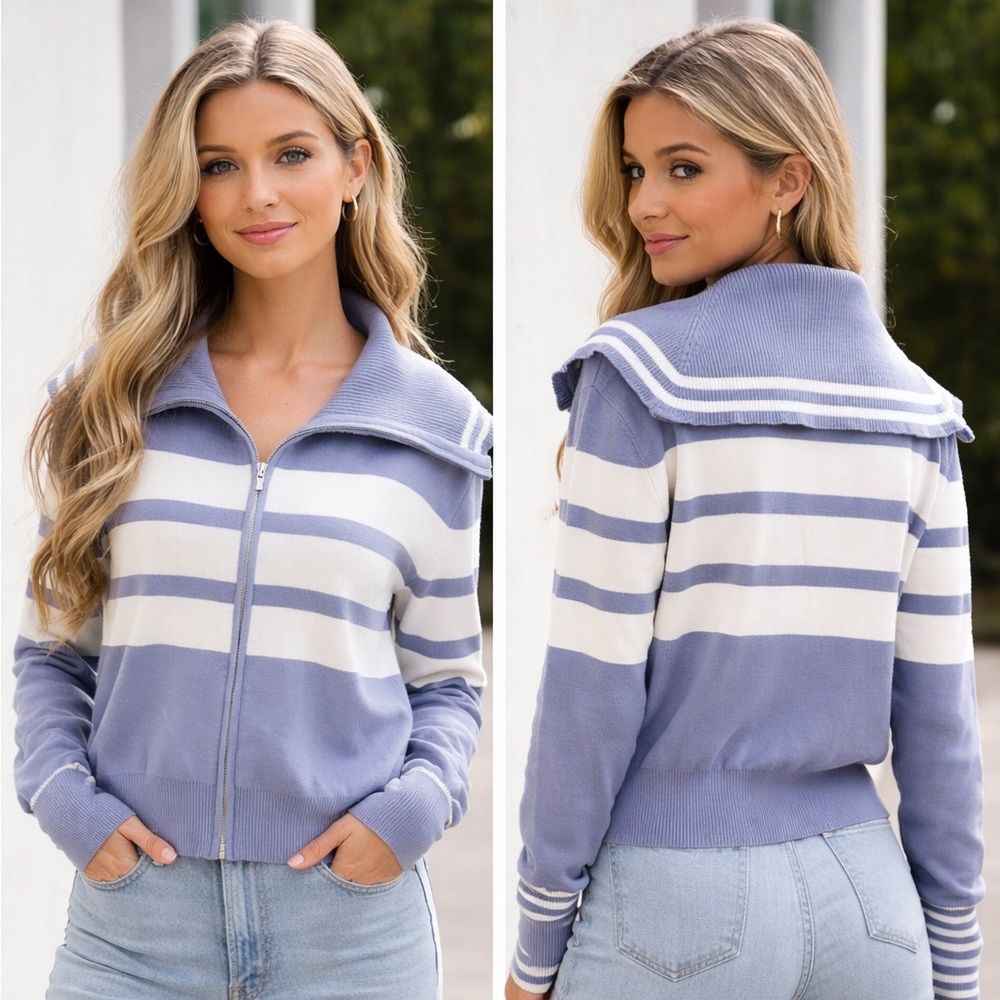 Marc New York Blue and Cream Striped Cardigan